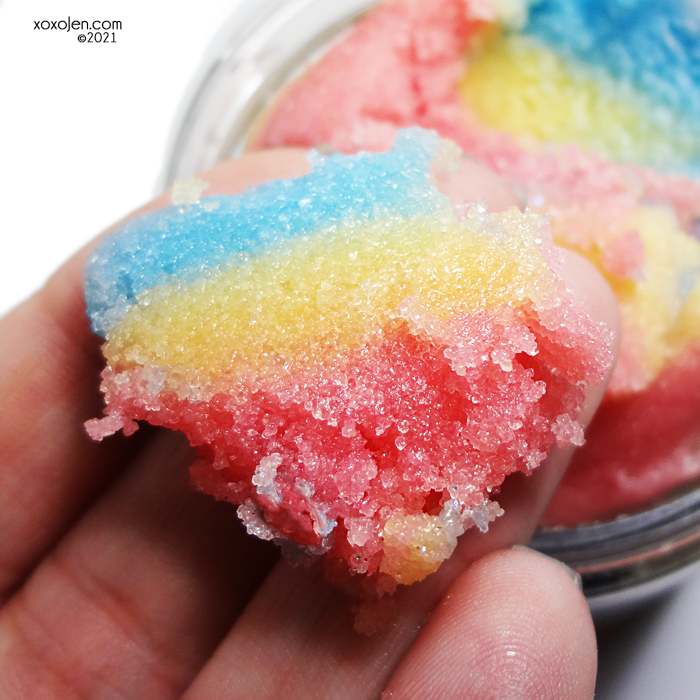 xoxoJen's swatch of KBShimmer Rainbow Shaved Ice sugar scrub