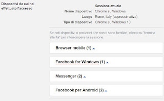 dispositivi connessi a facebook