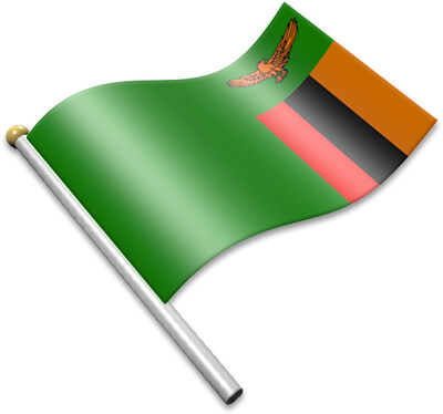 The Zambian flag on a flagpole clipart image