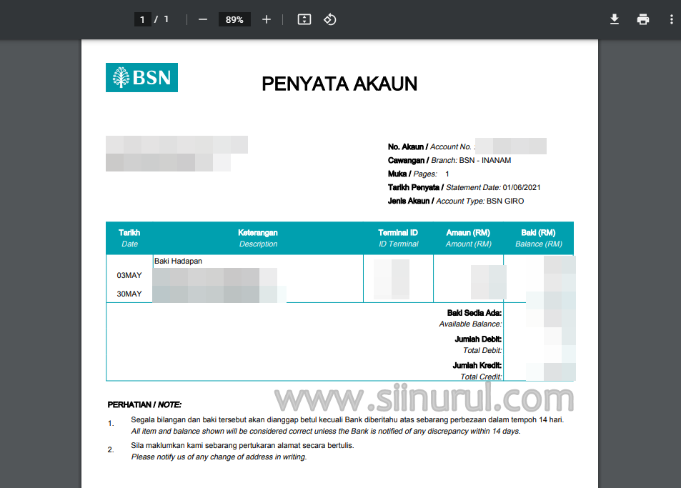 Cara Dapatkan Penyata Akaun (Bank Statement) BSN Melalui myBSN 