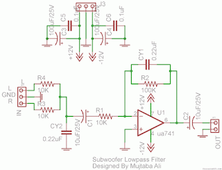 Lowpass Filter using uA741 Single Op-Amp Ic 