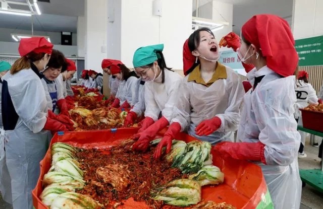 membuat kimchi untuk acara amal di Universitas Wanita Ewha