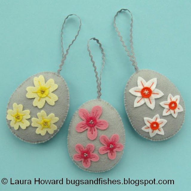 Wool felt easter eggs decorated with spring flowers