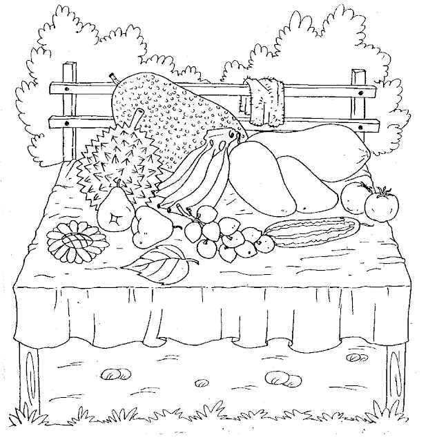 Aktiviti Mewarna - Gambar Buah-buahan Tempatan