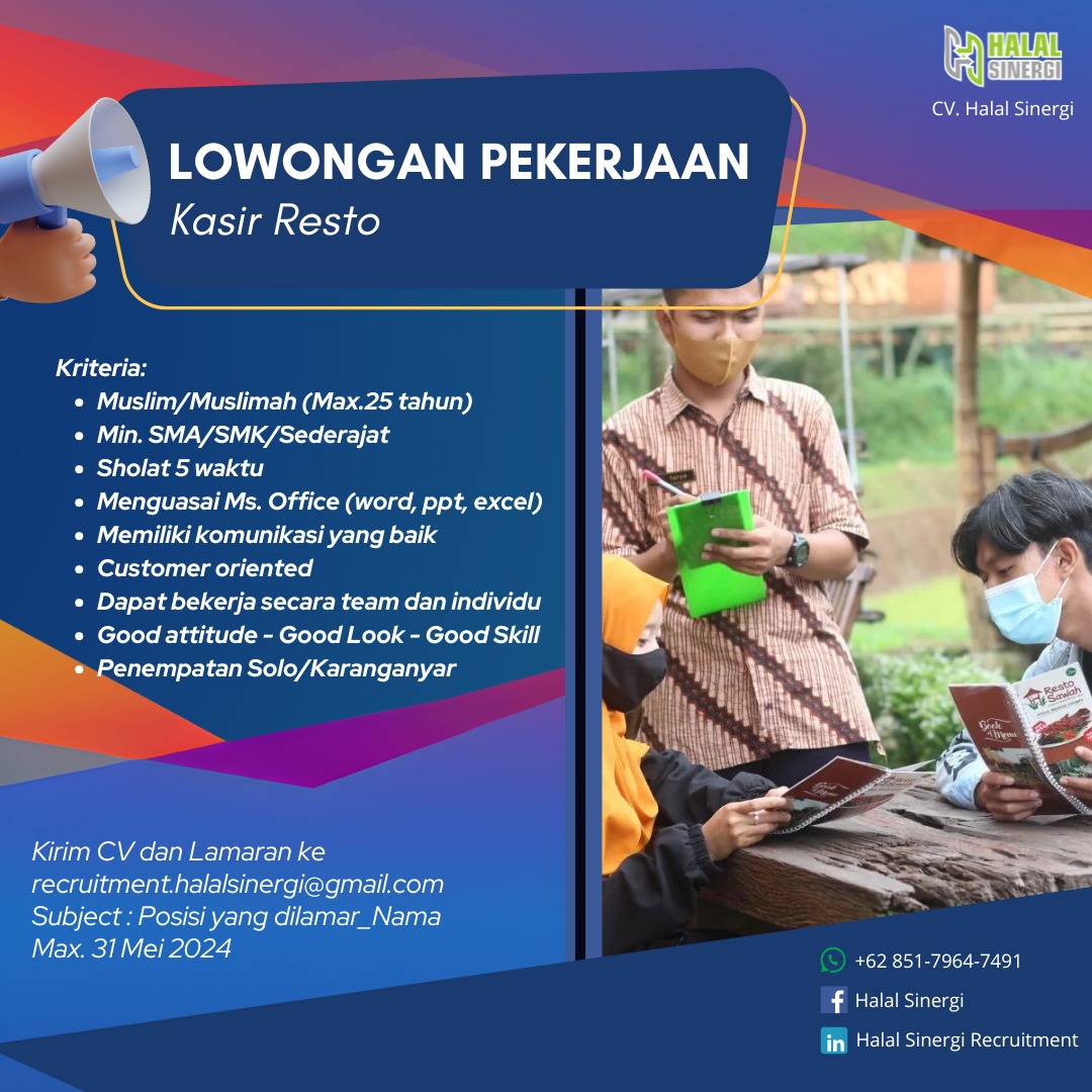 Loker Solo Raya Update di Perusahaan F&B CV Halal Sinergi