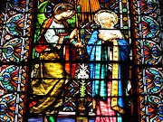Stained glass window inside the church of Montserrat abbey