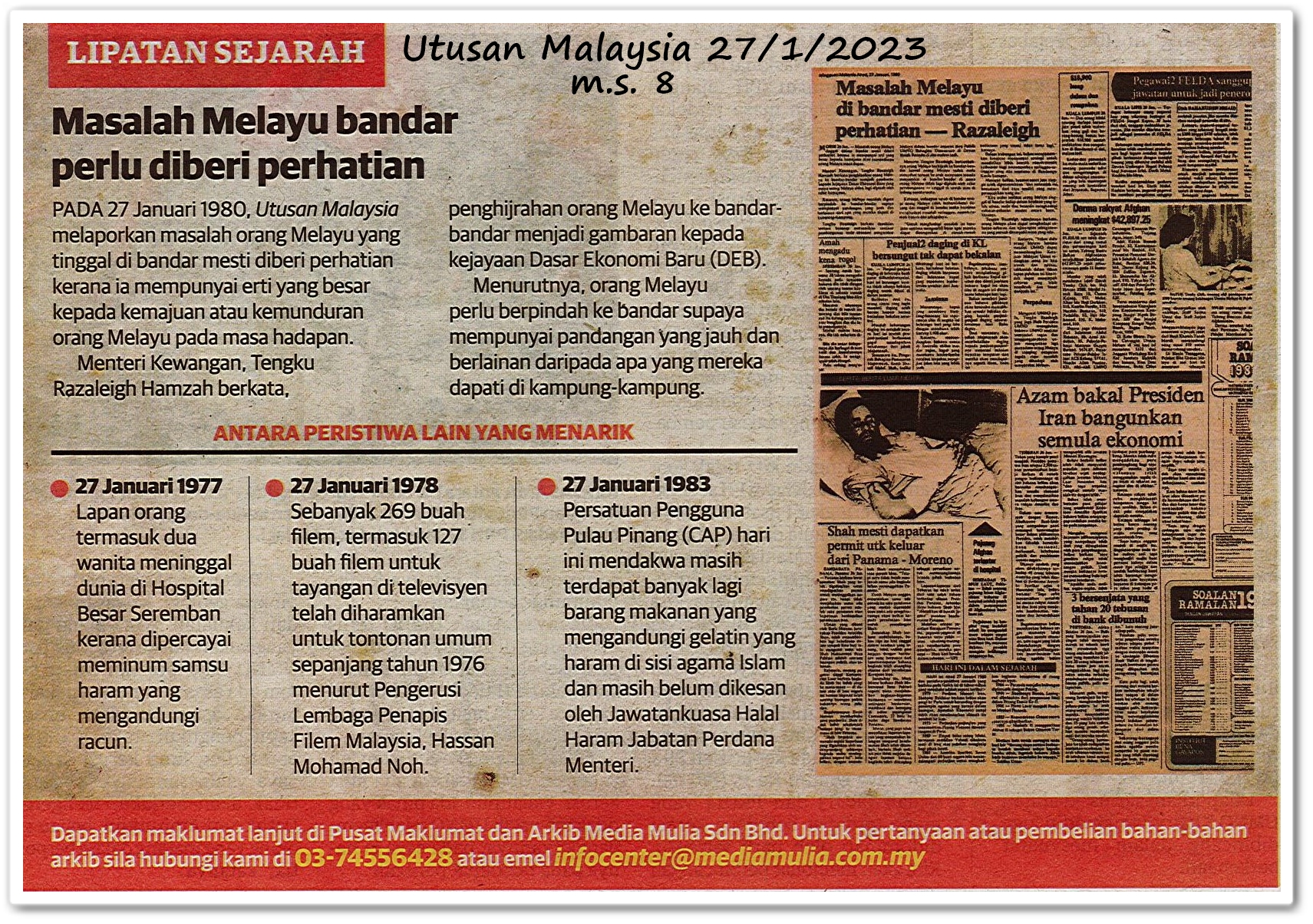 Lipatan sejarah 27 Januari - Keratan akhbar Utusan Malaysia 27 Januari 2023