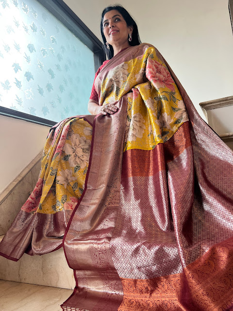 Digital print silk Kanjeevaram saree