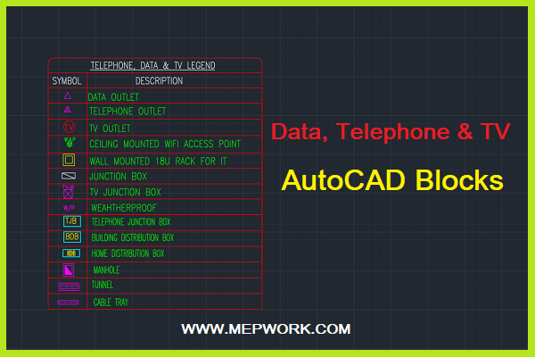 Download Data, Telephone and TV AutoCAD Blocks (Free dwg)