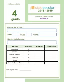 Examen Trimestral Cuarto grado 2018-2019