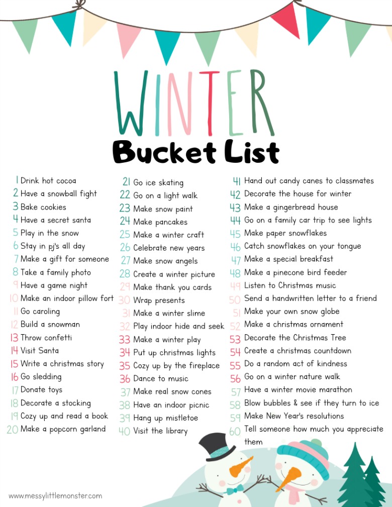 Printable winter bucket list
