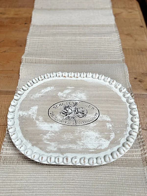 distressed tray on table runner