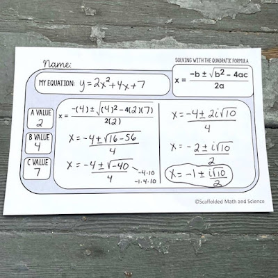 Quadratic Formula warm-up template