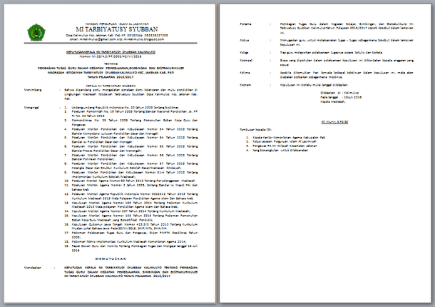 Contoh Sk Pembagian Tugas Mengajar Di Mi Madrasah Ibtidaiyah Arsip Berkas Edukasi