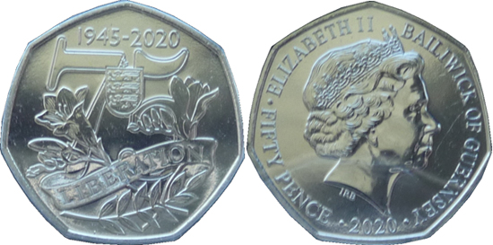 Guernsey 50 pence 2020 - 75th Anniversary of V. E. Day