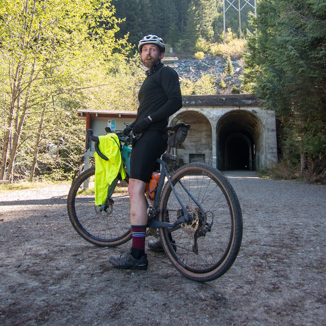 Adam and his bicycle prepare to enter the tunnel