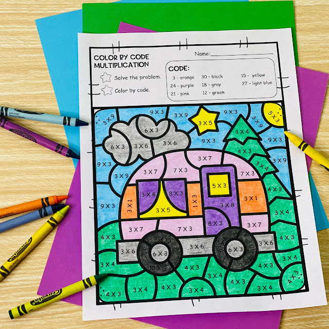 Camping-Themed Math Color by Number Worksheets!