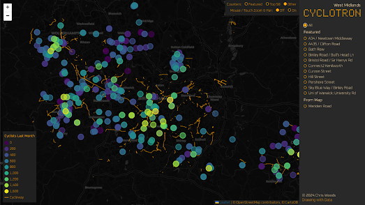 The Cyclotron map showing the location of cycle counters in the West Midlands