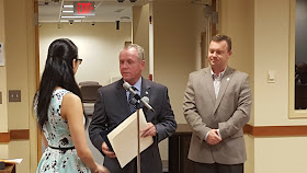 Helen Huang was recognized by Rep Roy and Town Council Chair Matt Kelly