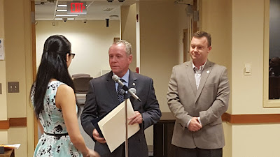 Helen Huang was recognized by Rep Roy and Town Council Chair Matt Kelly