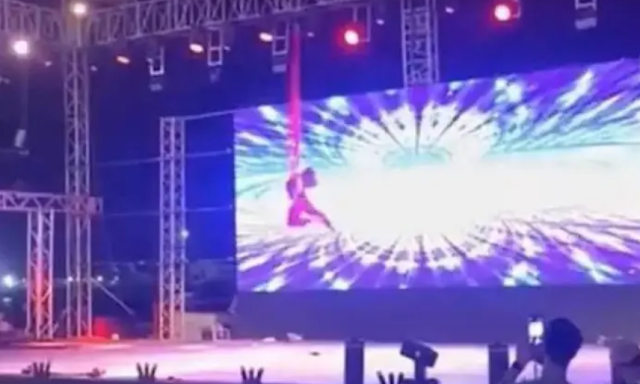 Moment of a circus performer's fall in Libya