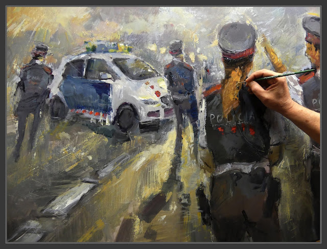 MOSSOS D'ESQUADRA-PREMIS-CONCURS-PINTURA-SOCIETAT-EMERGENCIES-CARRETERA-FOTOS-PINTANT-DETALLS-PINTOR-ERNEST DESCALS