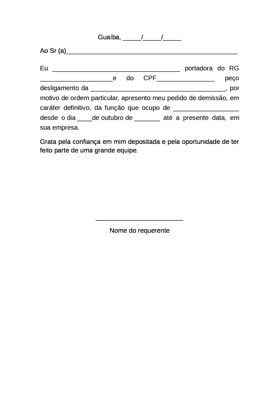 Blog da Prof° Isa: MODELO DE CARTA DE PEDIDO DE DEMISSÃO