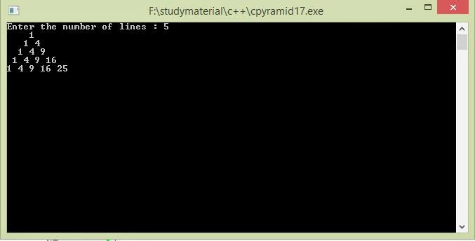 C program for Pascal triangle using square of number