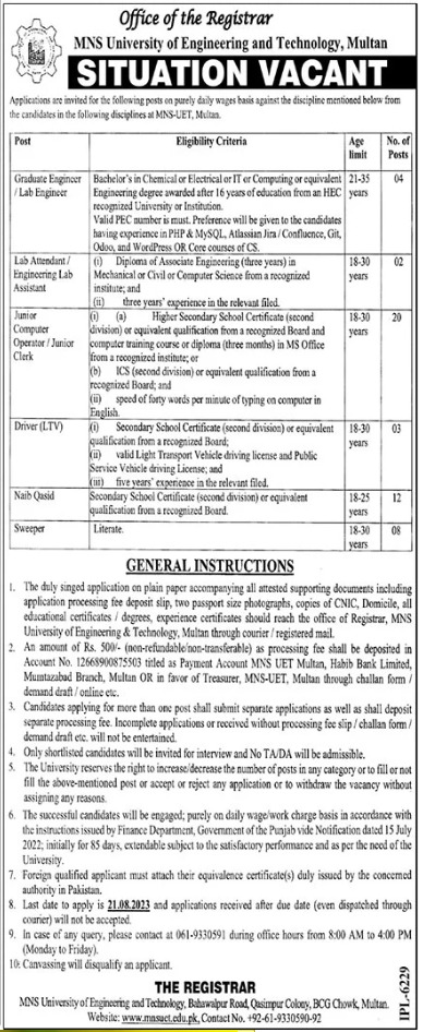 Jobs in MNS University of Engineering and Technology