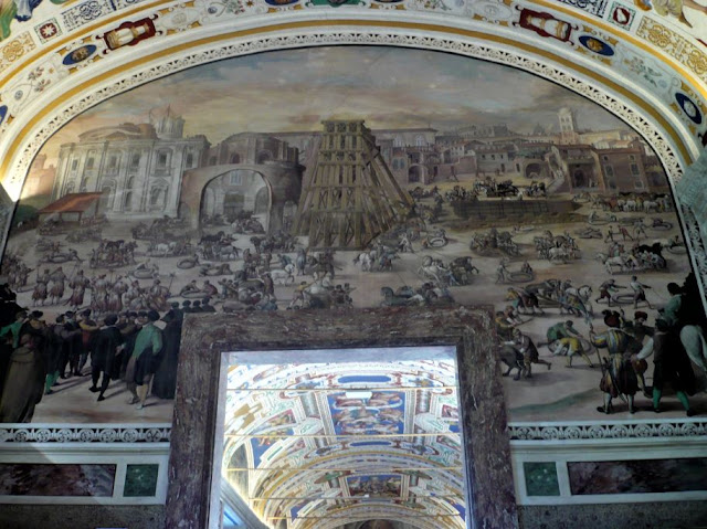 Affresco Biblioteca Vaticana che raffigura posa in opera obelisco