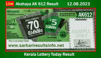Kerala Lottery Today Result 13.08.2023 Akshaya AK 612