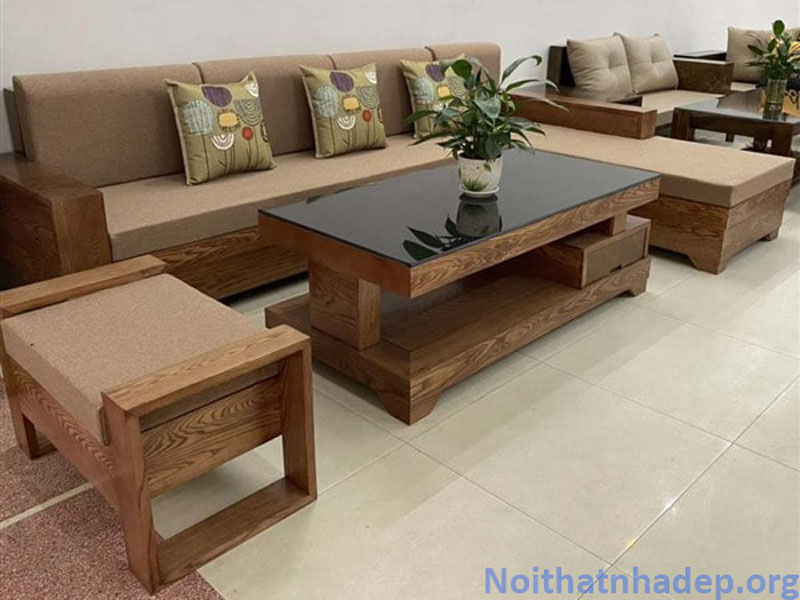 Bộ ghế sofa gỗ chữ L (gỗ sồi) - SFND97