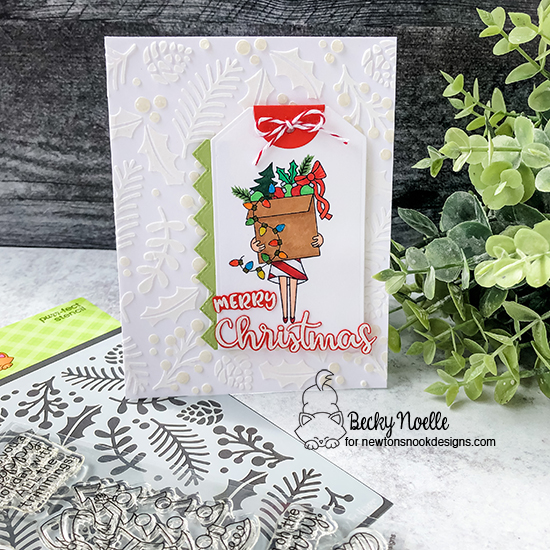 Merry Christmas by Becky features Christmas Trimmings, Holiday Foliage, and Fancy Edges Tag by Newton's Nook Designs; #newtonsnook, #christmas, #cardmaking