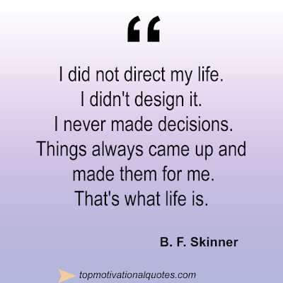 I did not direct my life. I didn't design it. I never made decisions. Things always came up and  made them for me. That's what life is.   B. F. Skinner