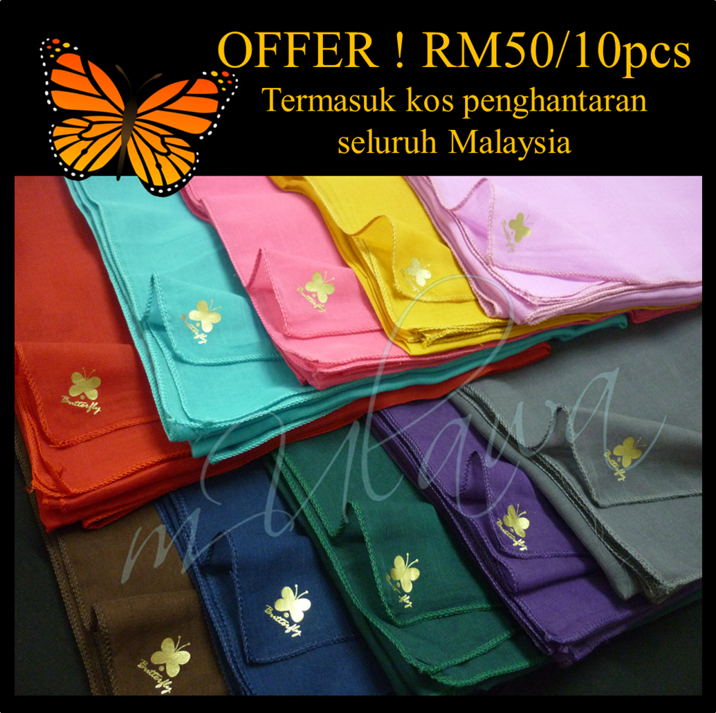 Tudung Bawal Kosong Murah RM5 sehelai -Cop Butterfly di Mulawa Fashion