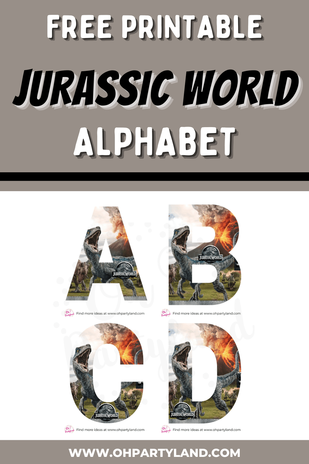 Free printable Jurassic Wold Alphabet