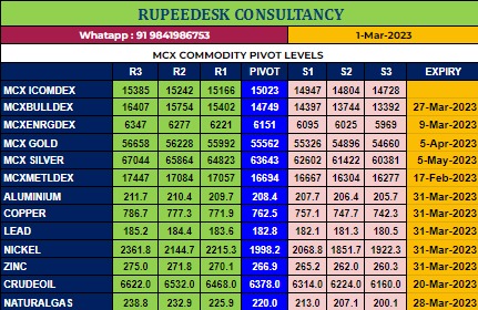 Commodity Pivot Levels - 01.03.2023