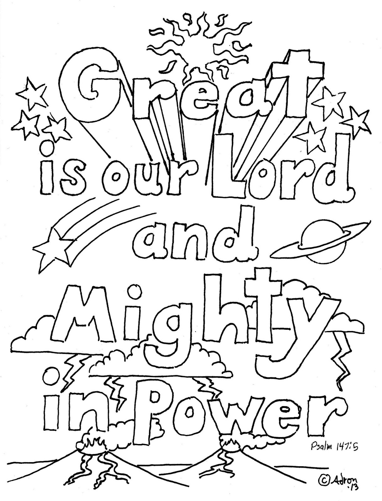 Psalm 147 5 Print and color page Great is our Lord and Mighty in Power