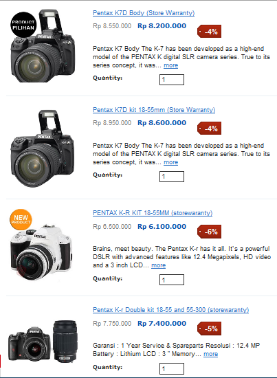 Harga kamera Pentax terbaru