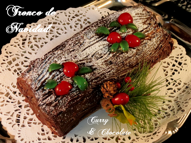 Tronco de Navidad con chocolate, café y dulce de leche