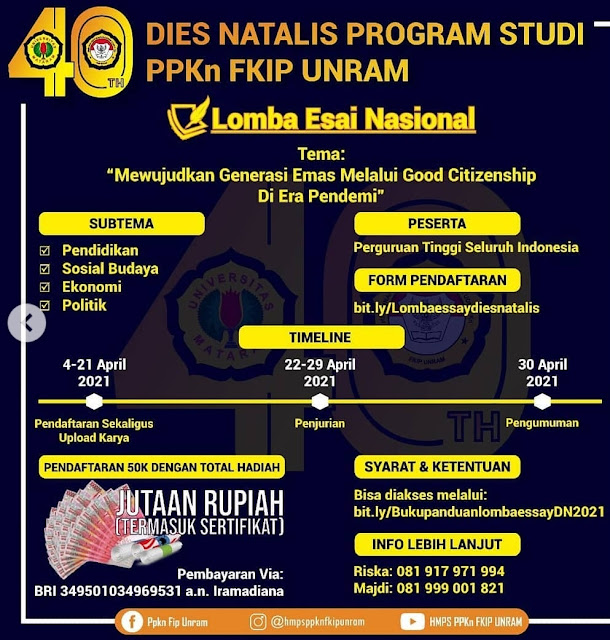 Lomba Esai Nasional Tingkat Mahasiswa dan Lomba Video Kreatif Tingkat Umum