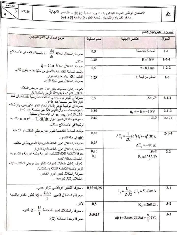 تصحيح مادة الفيزياء و الكيمياء مسلك العلوم الرياضية دورة يوليوز2020