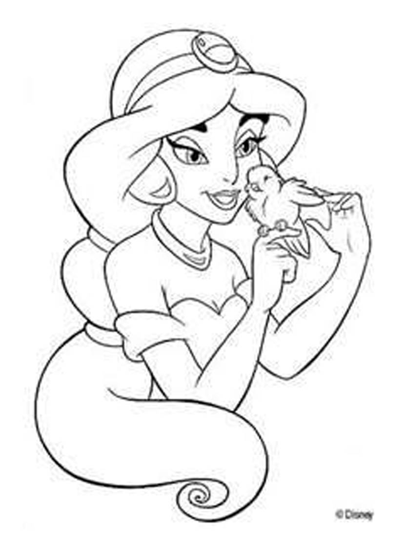 Disney Printable Princess Jasmine Long Hair Coloring Pages