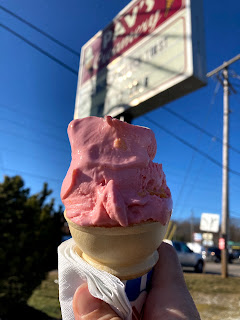 Strawberry French Toast ice cream cone at Pav's