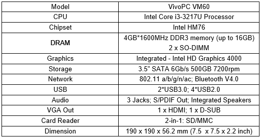 ASUS VivoPC VM60 Specifications