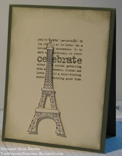 Stamped masculine card for SCS clean and simple challenge using the Stampabilities Eiffel Tower stamp