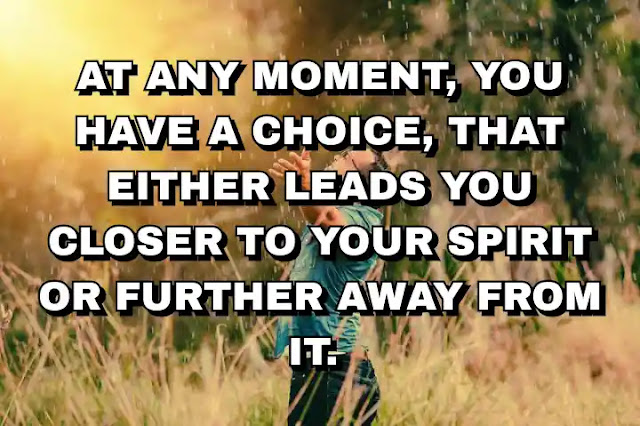 At any moment, you have a choice, that either leads you closer to your spirit or further away from it.