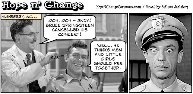 obama, obama jokes, political, humor, cartoon, conservative, hope n' change, hope and change, stilton jarlsberg, springsteen, north carolina, lgbt, gay rights, mayberry, andy griffith, barney