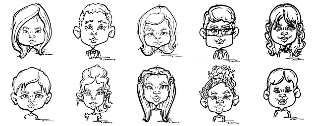 Set of 10 B&W Kids Caricature Portraits 1