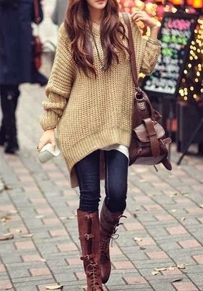 Street Style With Long Boots and Over Sized Sweater